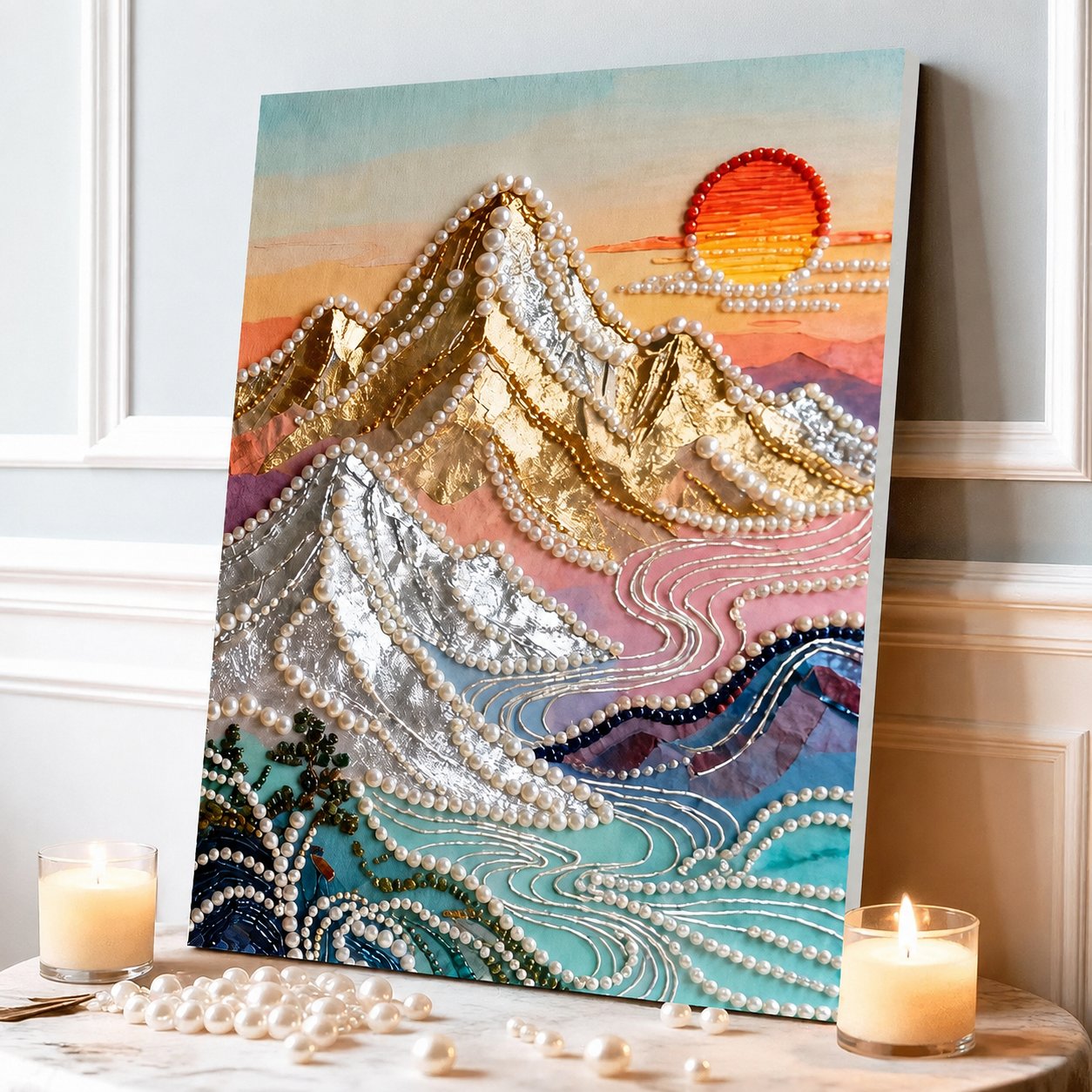 🧘Relaxing & Beginner-Friendly-💫DIY Self-Adhesive Pearl Canvas Art for Elegant Wall Decor
