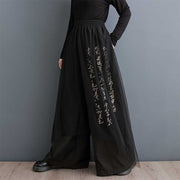 Dark Print Loose Fit Mesh Stitching Wide Leg Pants