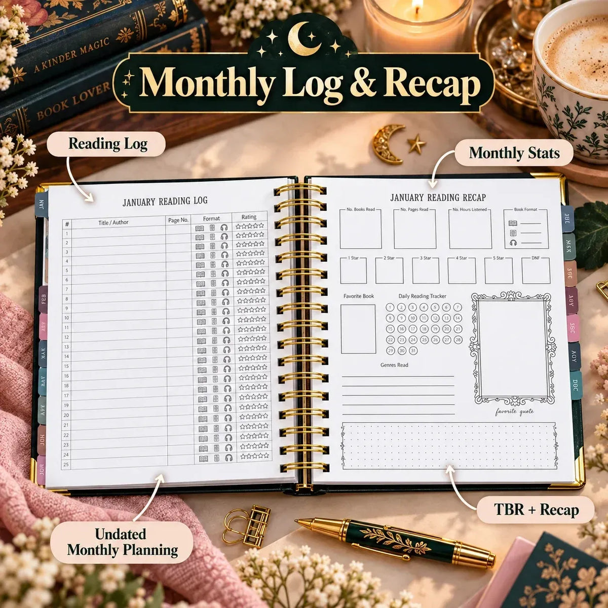 Midnight Study Hardcover Reading Planner for Book Lovers