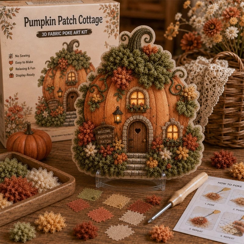 🧘Relaxing & Beginner-Friendly-✨Whimsical Village 3D Fabric Poke Art Kit