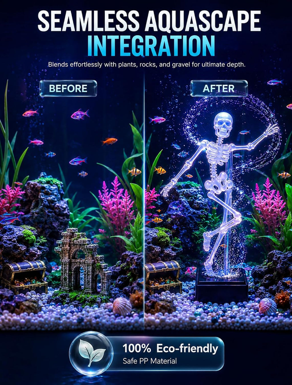 Bubble-Powered Dancing Skeleton Aquarium Ornament – Fun Fish Tank Decoration with Air Stone