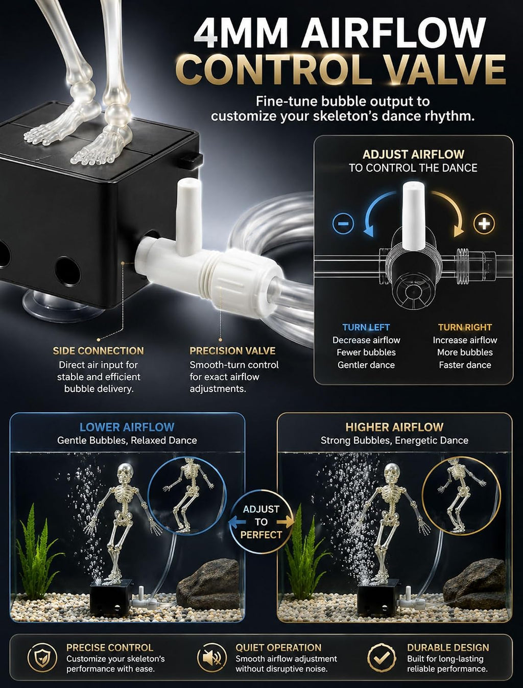 Bubble-Powered Dancing Skeleton Aquarium Ornament – Fun Fish Tank Decoration with Air Stone