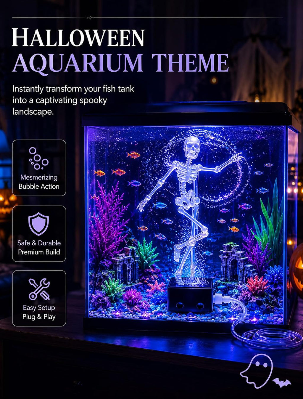 Bubble-Powered Dancing Skeleton Aquarium Ornament – Fun Fish Tank Decoration with Air Stone