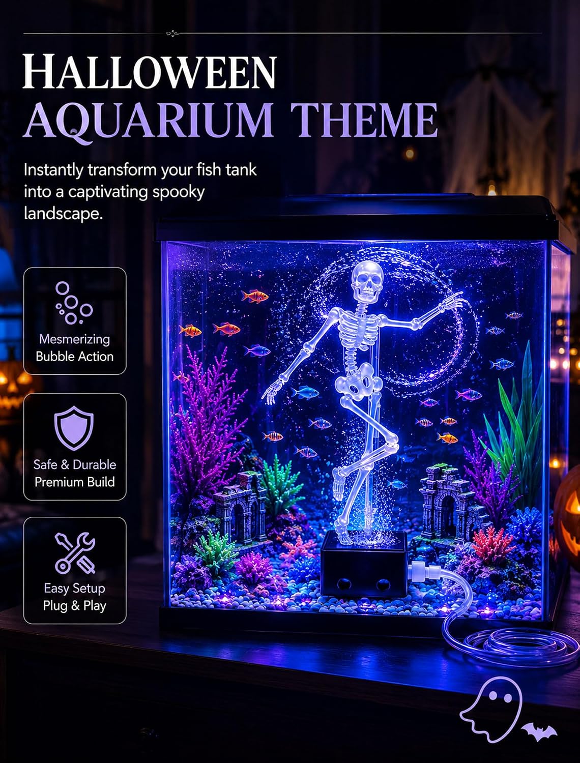 Bubble-Powered Dancing Skeleton Aquarium Ornament – Fun Fish Tank Decoration with Air Stone