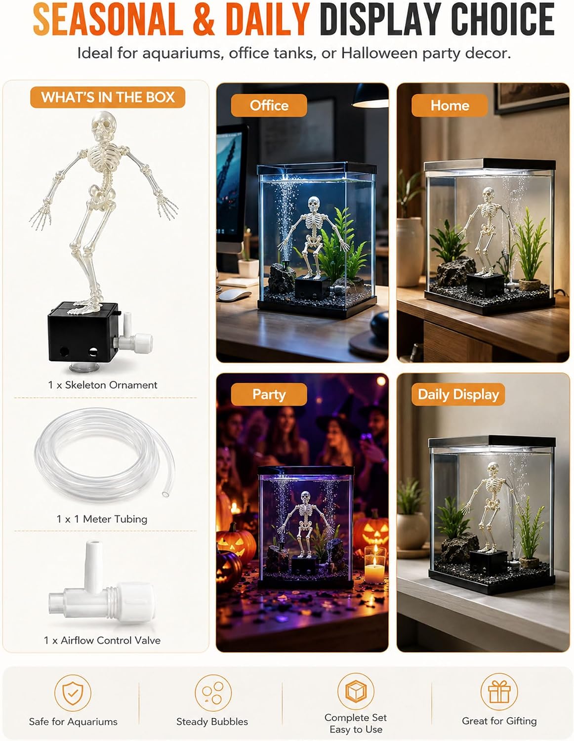 Bubble-Powered Dancing Skeleton Aquarium Ornament – Fun Fish Tank Decoration with Air Stone