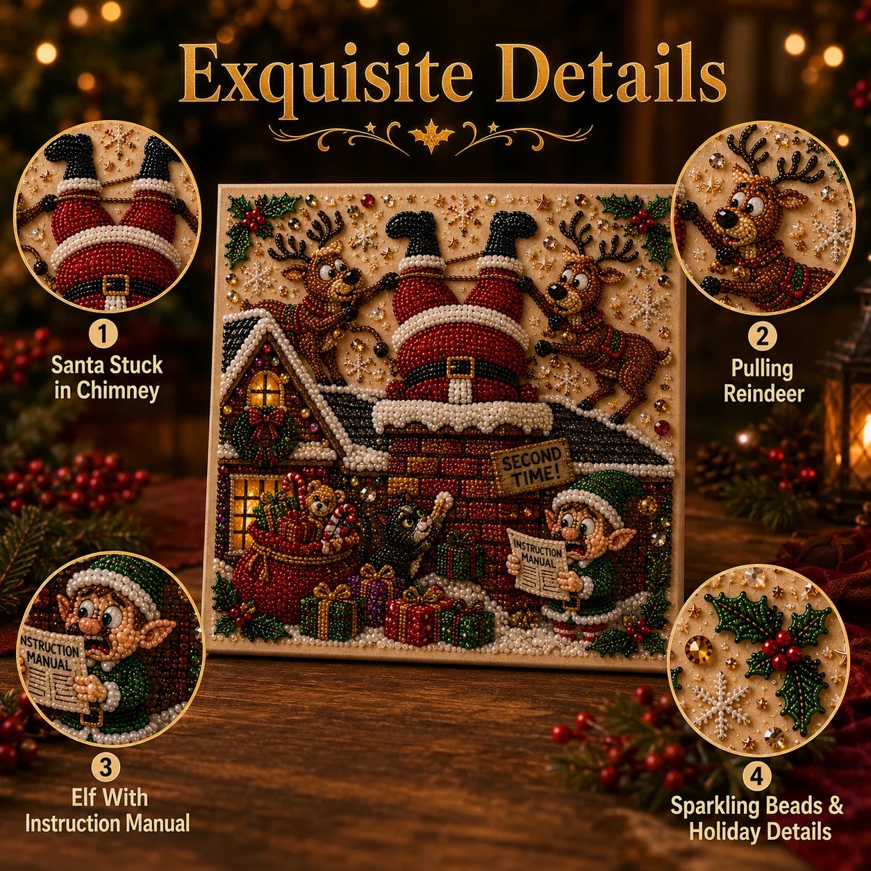 🧘Relaxing & Beginner-Friendly-🎄Premium 3D Pearl Absurd Christmas Moments Art Kit | Luxury Flocked Canvas with Scratch-Resistant Non-Fading Pearl