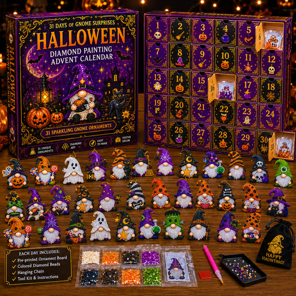 🧘Relaxing & Beginner-Friendly🎃31-Day Gnome Diamond Art Advent Calendar – 💎Create a New Sparkling Surprise Every Day