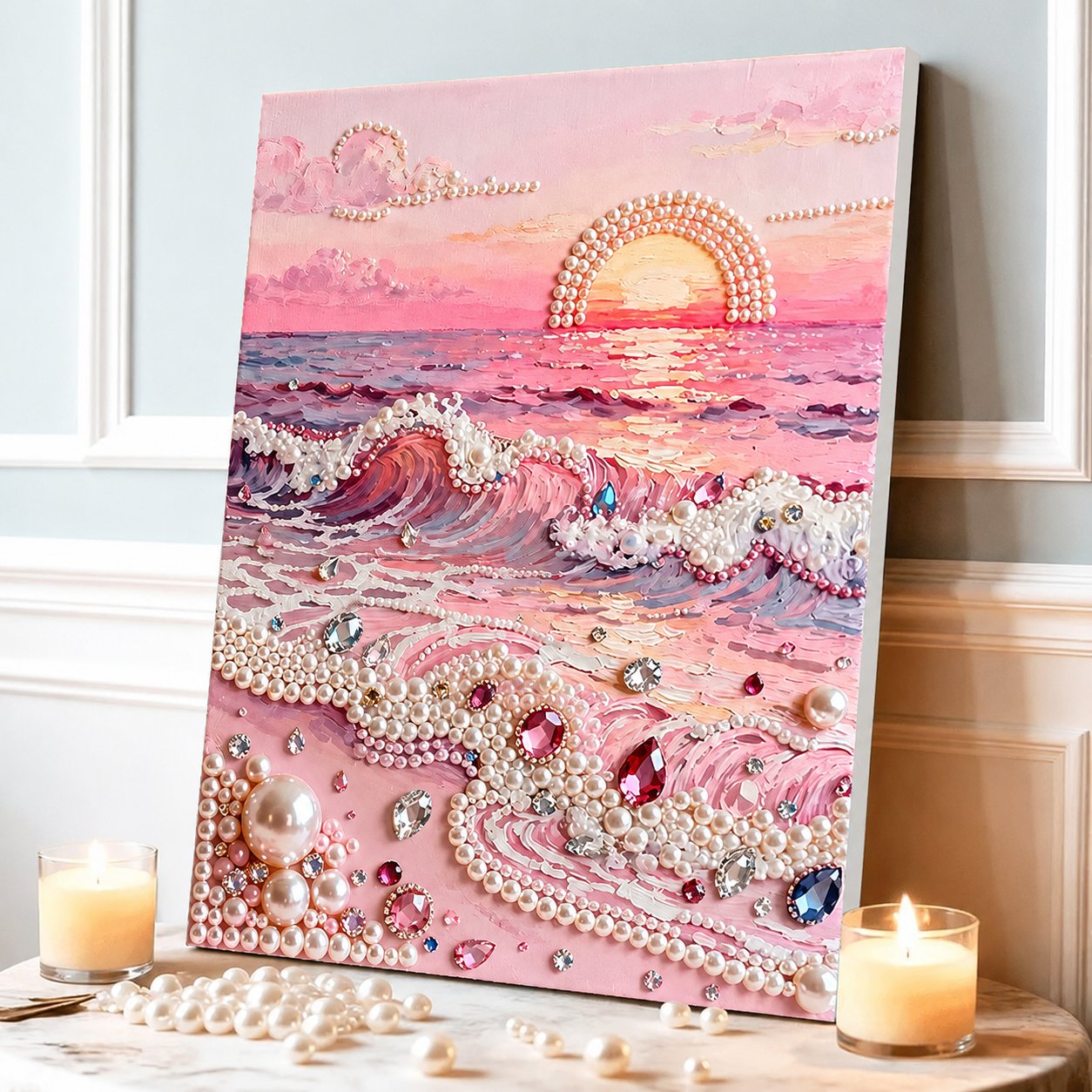 🧘Relaxing & Beginner-Friendly-💫DIY Self-Adhesive Pearl Canvas Art for Elegant Wall Decor