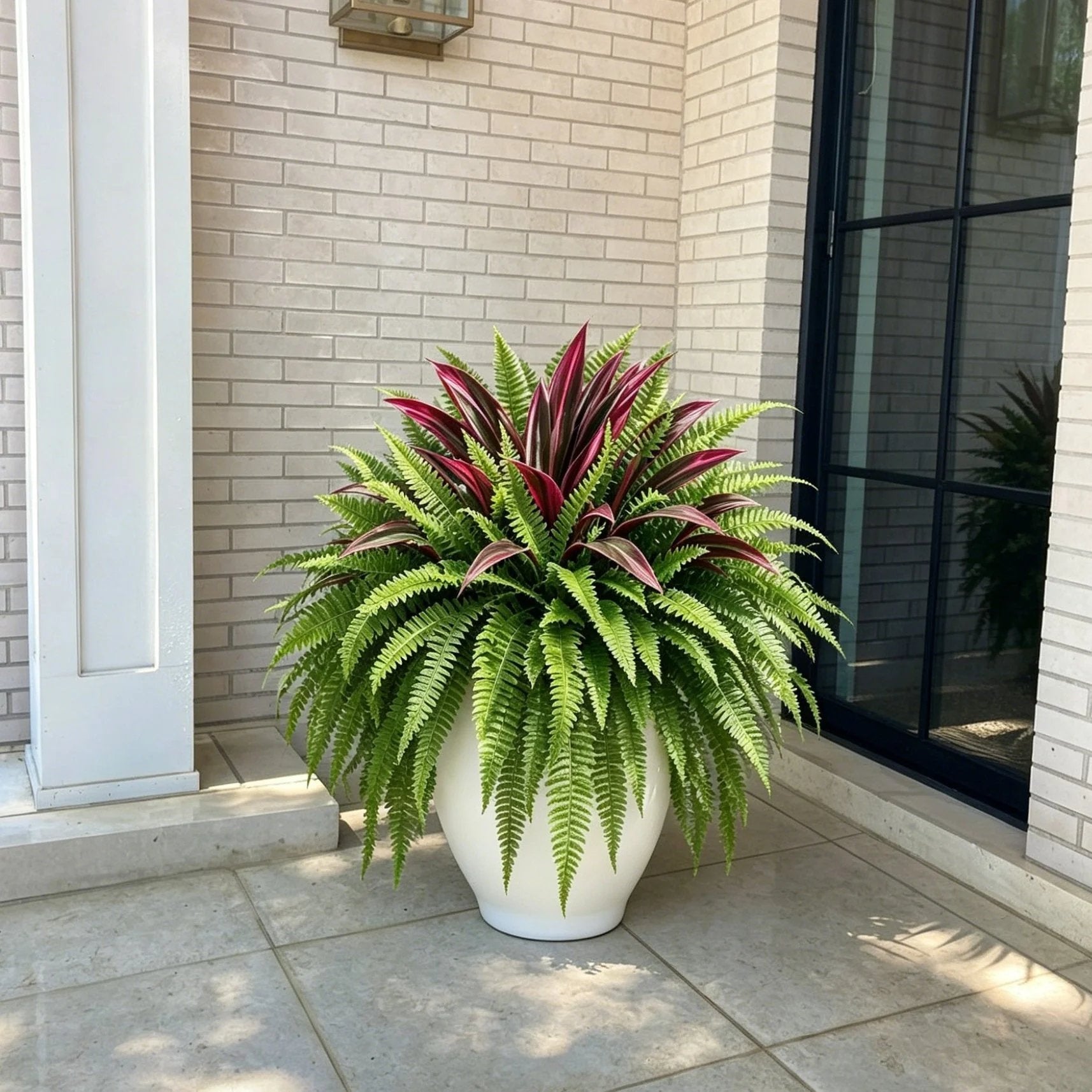 🔥UV-Resistant Artificial Fern & Red Dracaena Decorative Plants – Full, Lush & Fade-Resistant!