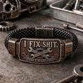 🛠️I Fix Shit, That’s What I Do” Mechanic Bracelet – Vintage Wrench & Gear Braided Statement Wristband,