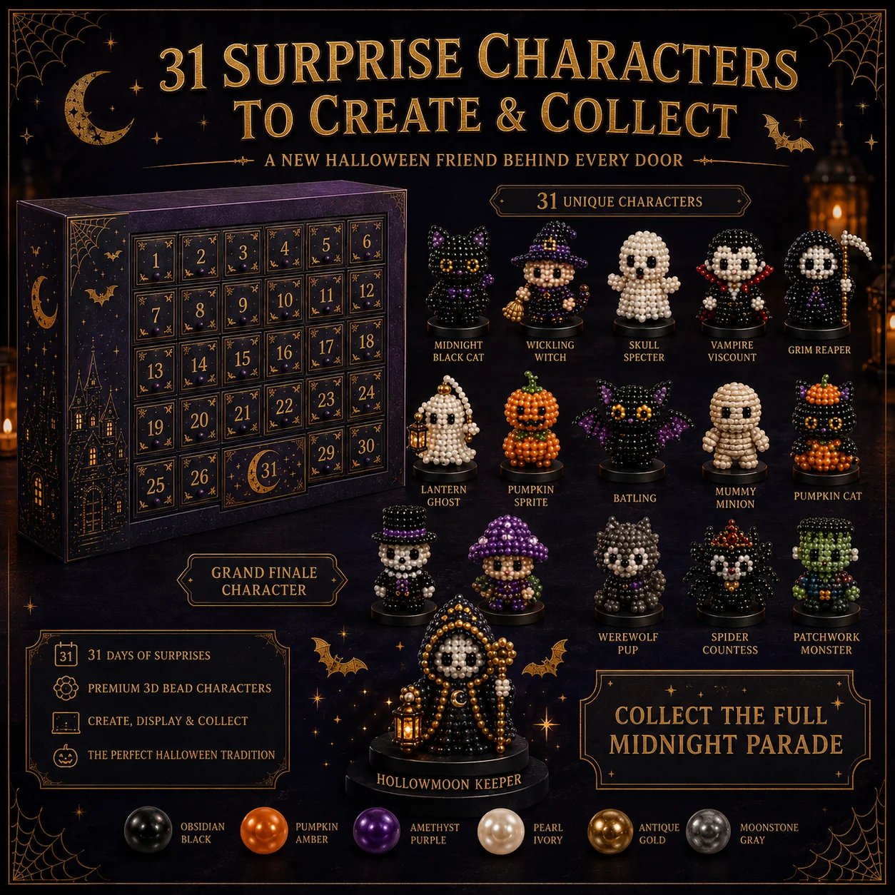 🧘Relaxing & Beginner-Friendly-🎃31 Nights of Hollowmoon DIY 3D Jewel Bead Countdown Calendar