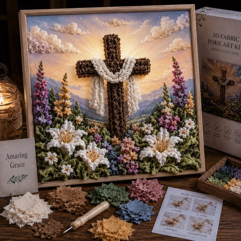 🧘Relaxing & Beginner-Friendly-✝️3D Christian Fabric Poke Art Kit(📦Buy 2 Free Shipping)