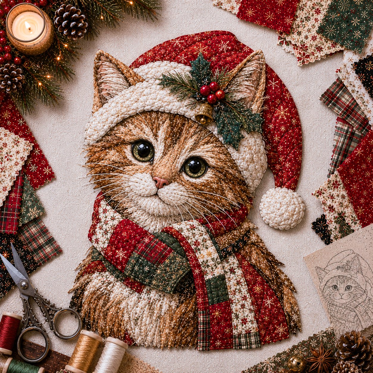 🧘Relaxing & Beginner-Friendly-🎅Christmas Patchwork Fabric DIY Decor Kit – Stunning Results, Zero Experience Needed