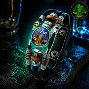 💥Last-day sale – 57% off ☪️Glow-in-the-dark leather zodiac sign bracelet for men and women (6.9/8.1 inches)♑️