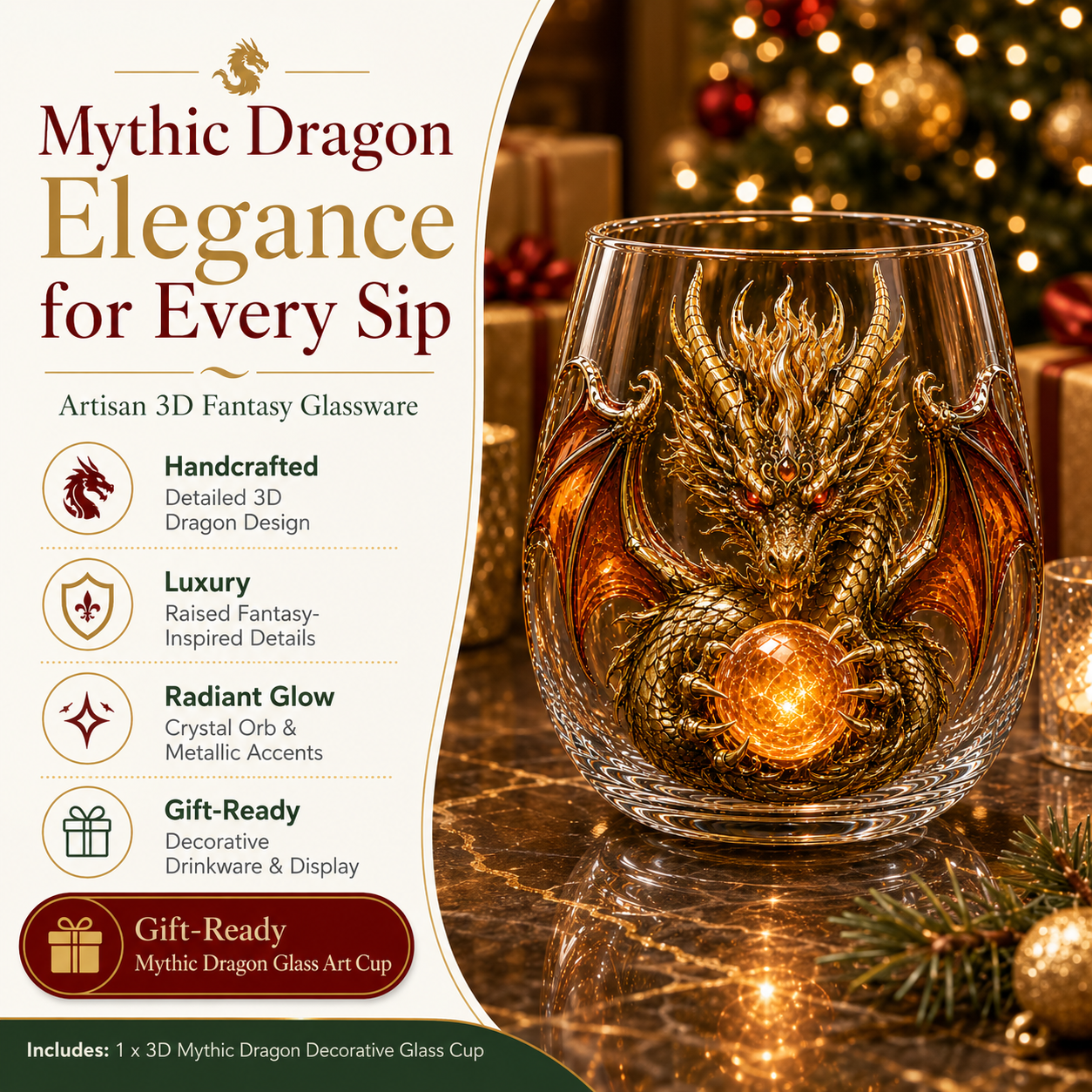 🐉Limited Edition 3D Mythic Dragon Glass Art Cup -✨Luxury Raised Fantasy Glassware for Whiskey, Home Bar Décor & Legendary Gifts 🎁
