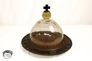 Jan Barboglio Cross Glass Cloche with Iron Tray – 16" Decorative Dome Server
