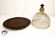Jan Barboglio Cross Glass Cloche with Iron Tray – 16" Decorative Dome Server