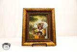 Framed Singerie Monkey Portrait Canvas Painting – Whimsical Animal Art with Gold Frame (14”)