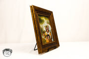 Framed Singerie Monkey Portrait Canvas Painting – Whimsical Animal Art with Gold Frame (14”)