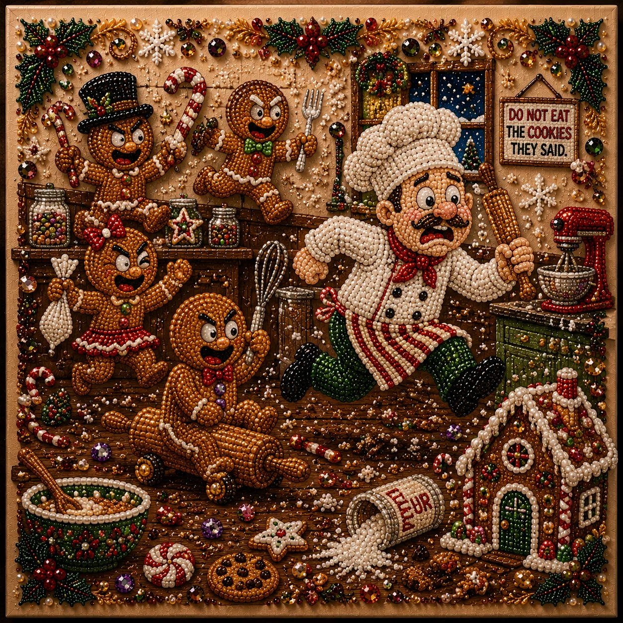 🧘Relaxing & Beginner-Friendly-🎄Premium 3D Pearl Absurd Christmas Moments Art Kit | Luxury Flocked Canvas with Scratch-Resistant Non-Fading Pearl