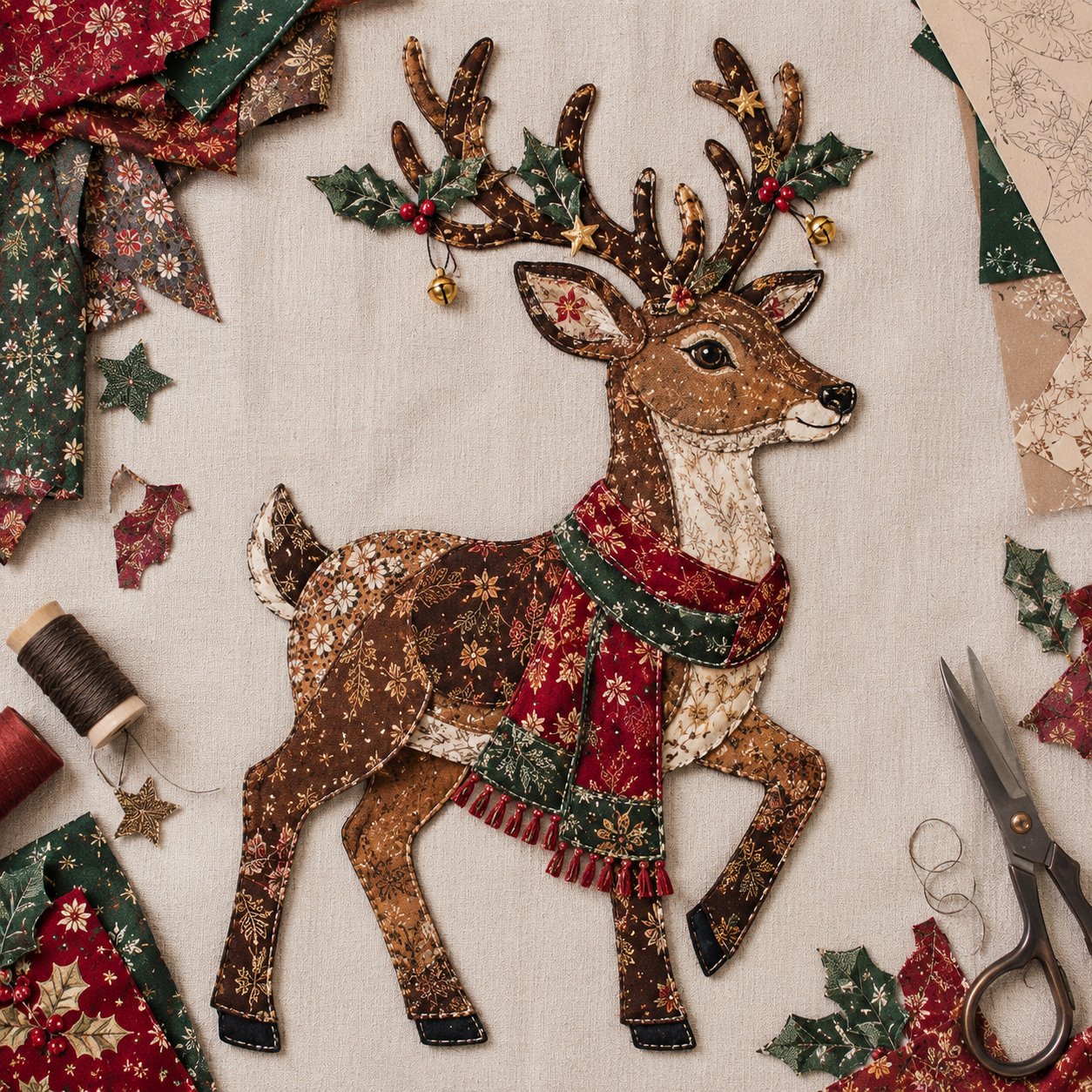 🧘Relaxing & Beginner-Friendly-🎅Christmas Patchwork Fabric DIY Decor Kit – Stunning Results, Zero Experience Needed