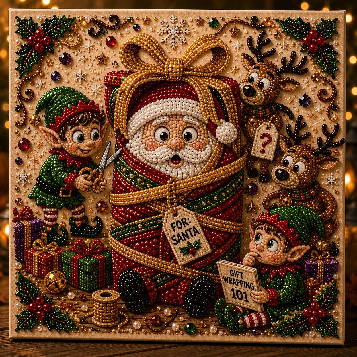 🧘Relaxing & Beginner-Friendly-🎄Premium 3D Pearl Absurd Christmas Moments Art Kit | Luxury Flocked Canvas with Scratch-Resistant Non-Fading Pearl