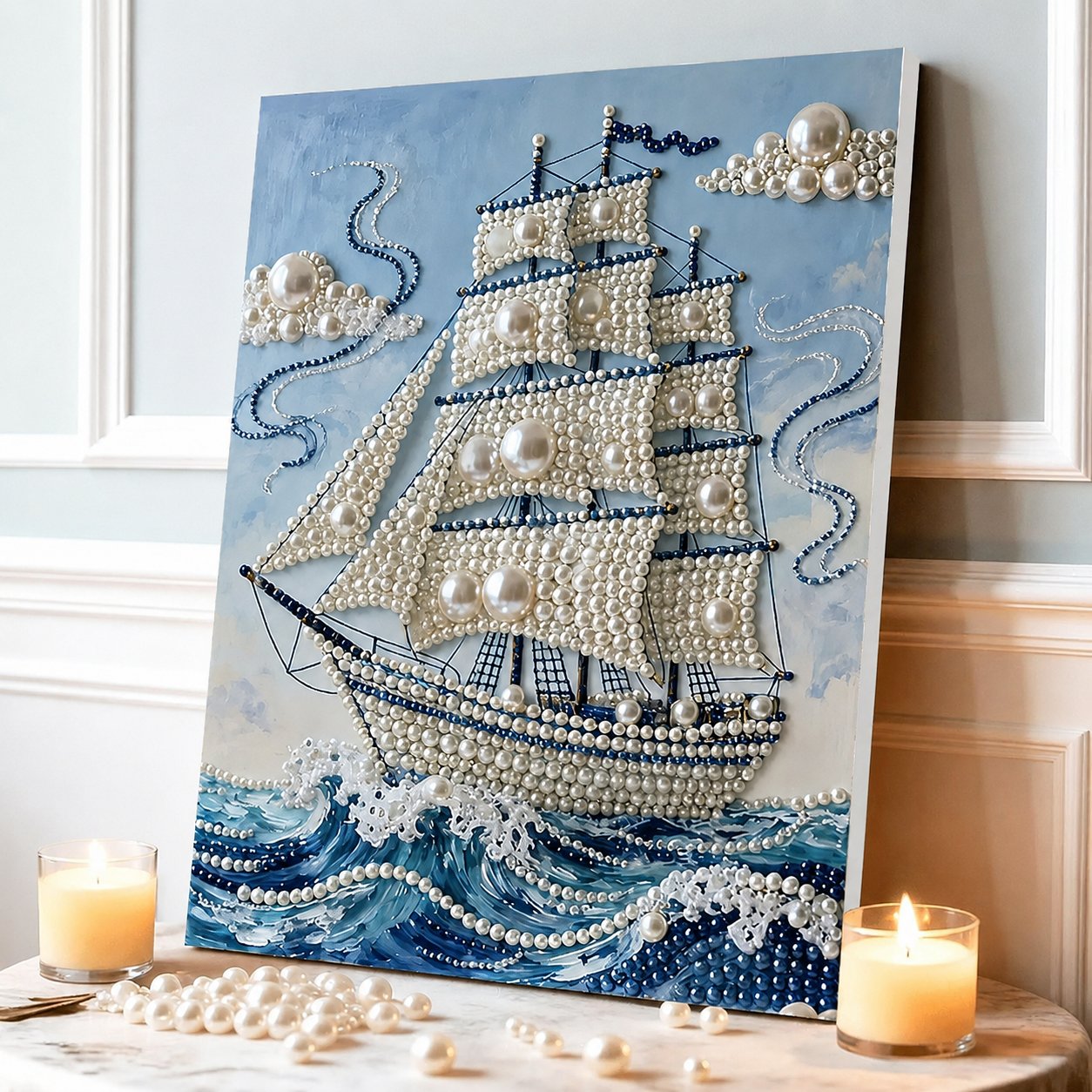 🧘Relaxing & Beginner-Friendly-💫DIY Self-Adhesive Pearl Canvas Art for Elegant Wall Decor