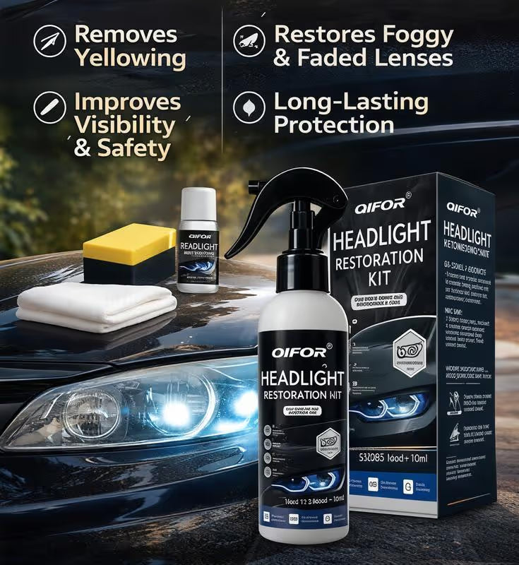 🚘Automotive Headlamp Restoration Fluid Kit – 💡Suitable for Yellowed or Foggy Lenses & Clear Surfaces | Essential for Home & Garage Use🏠