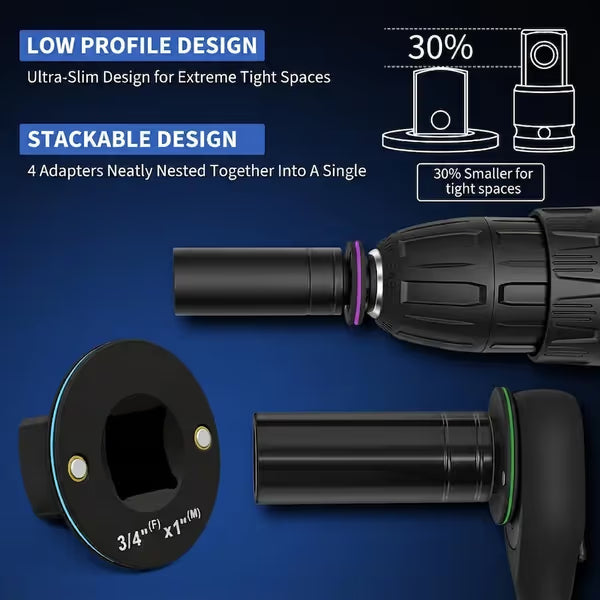 Ultra-Low Profile Impact Socket Adapter Set (4-Piece)