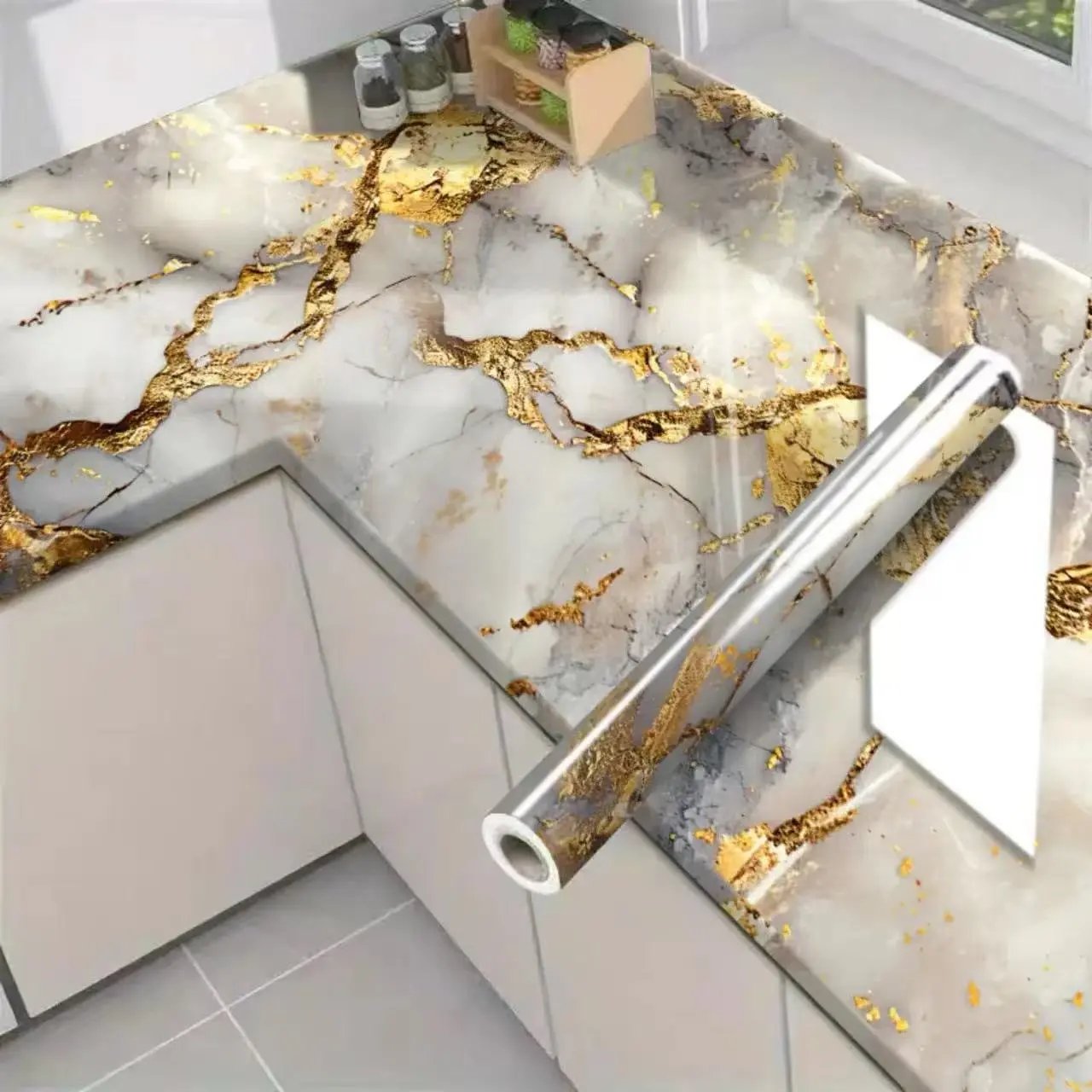 Gold Marble Pattern Self-Adhesive Wallpaper Roll