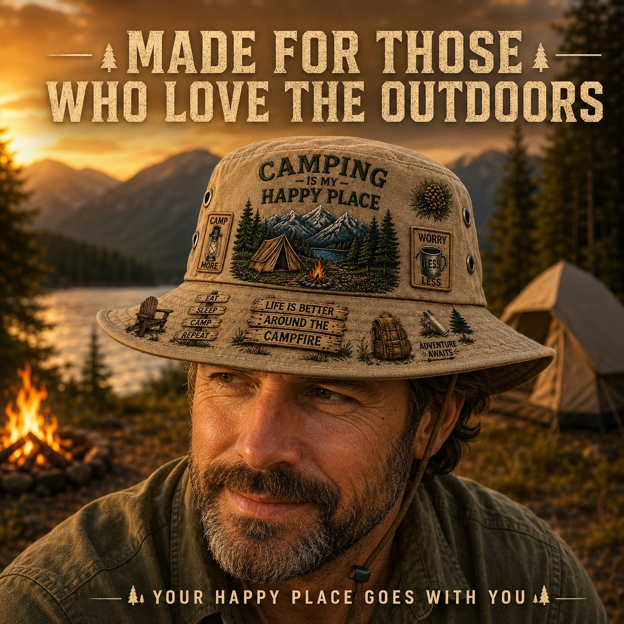 ⭐Limited Edition Release-🏕️Camping Is My Happy Place™ Boonie Hat(❤Ultra-Breathable & Lightweight Comfort & Unisex Fit)