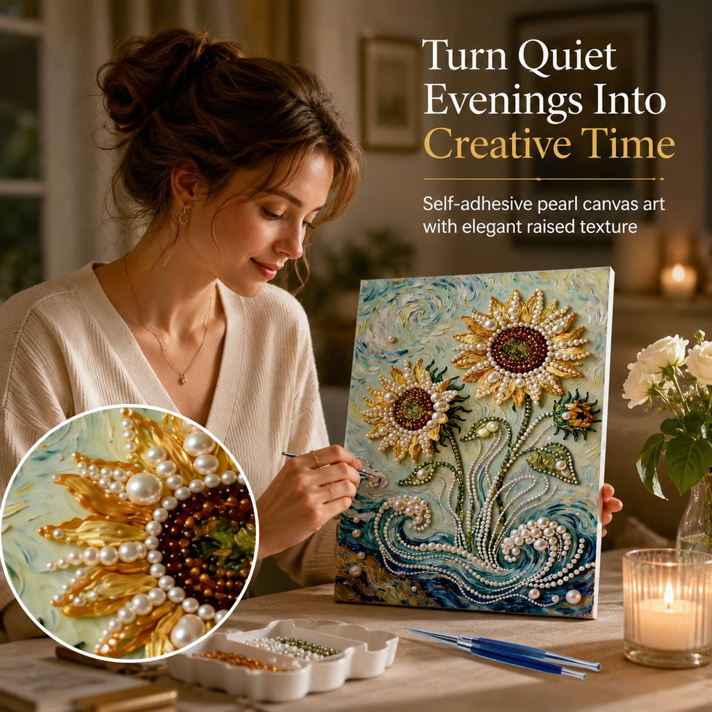 🧘Relaxing & Beginner-Friendly-💫DIY Self-Adhesive Pearl Canvas Art for Elegant Wall Decor