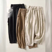 Casual Cotton Cropped Harem Pants with Buckle