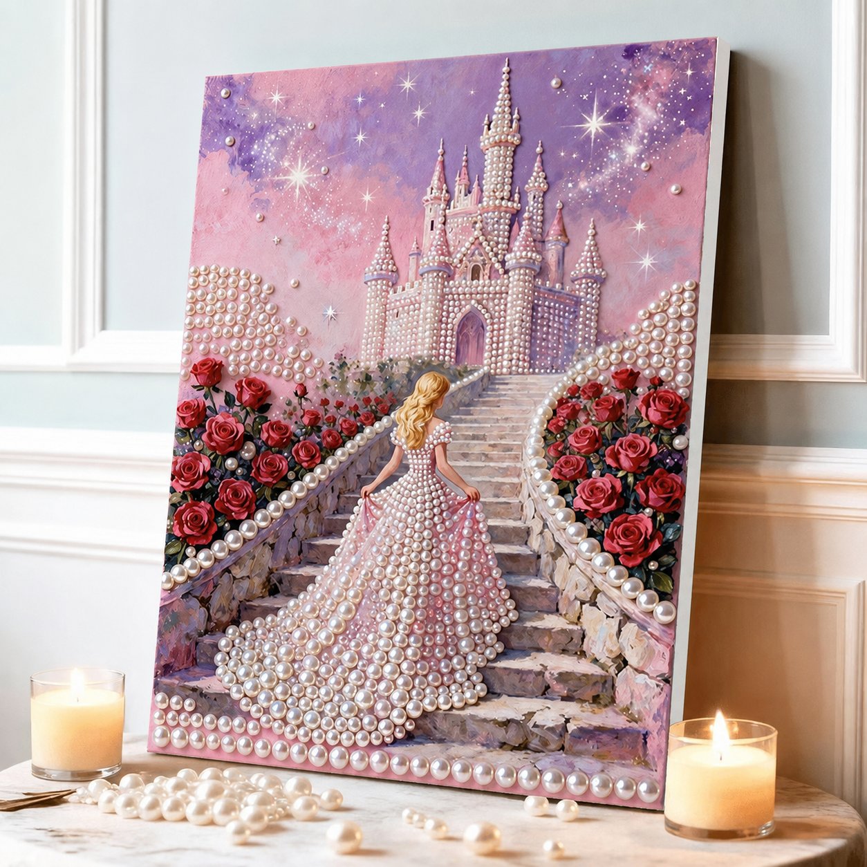 🧘Relaxing & Beginner-Friendly-💫DIY Self-Adhesive Pearl Canvas Art for Elegant Wall Decor