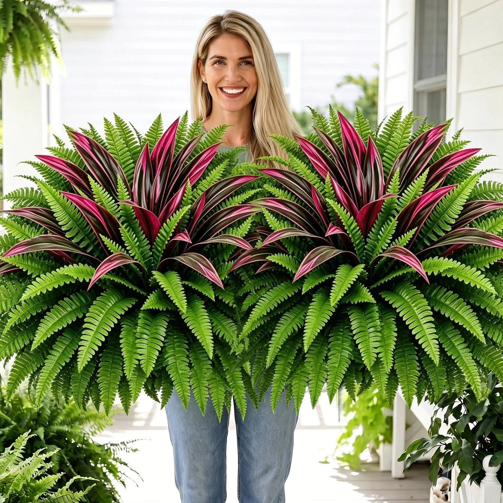 🔥UV-Resistant Artificial Fern & Red Dracaena Decorative Plants – Full, Lush & Fade-Resistant!
