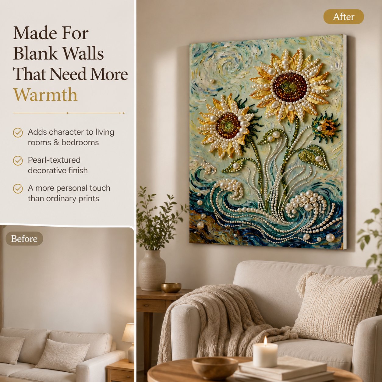 🧘Relaxing & Beginner-Friendly-💫DIY Self-Adhesive Pearl Canvas Art for Elegant Wall Decor