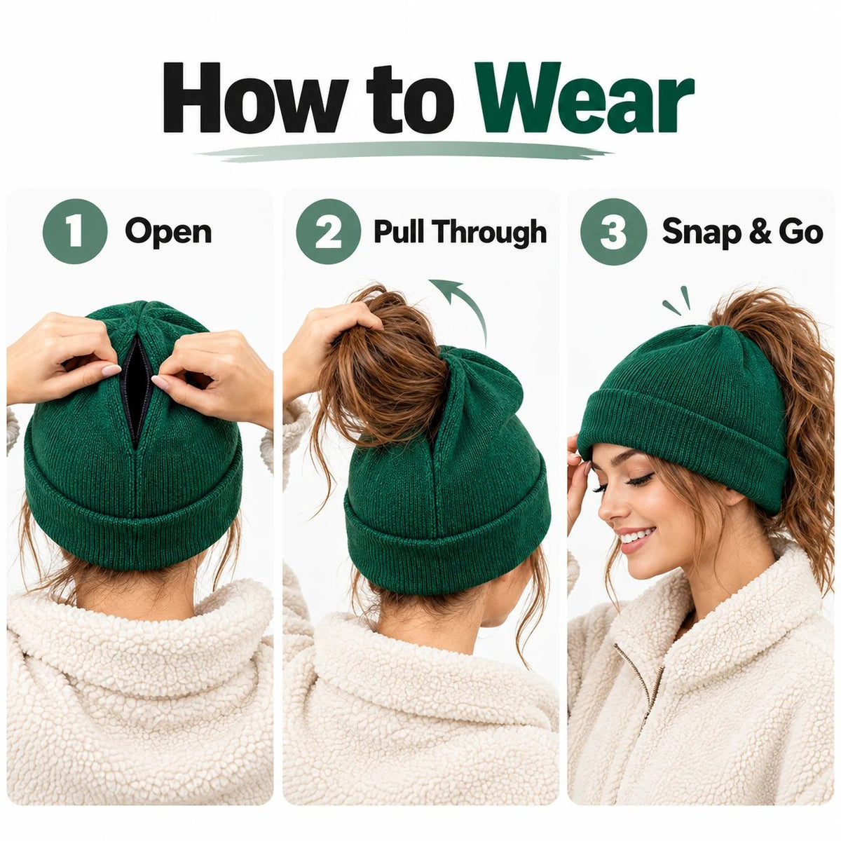 🧶 Magnetic Ponytail Beanie ❄️ – Cozy Knit Winter Hat for Messy Buns & Ponytails 💕