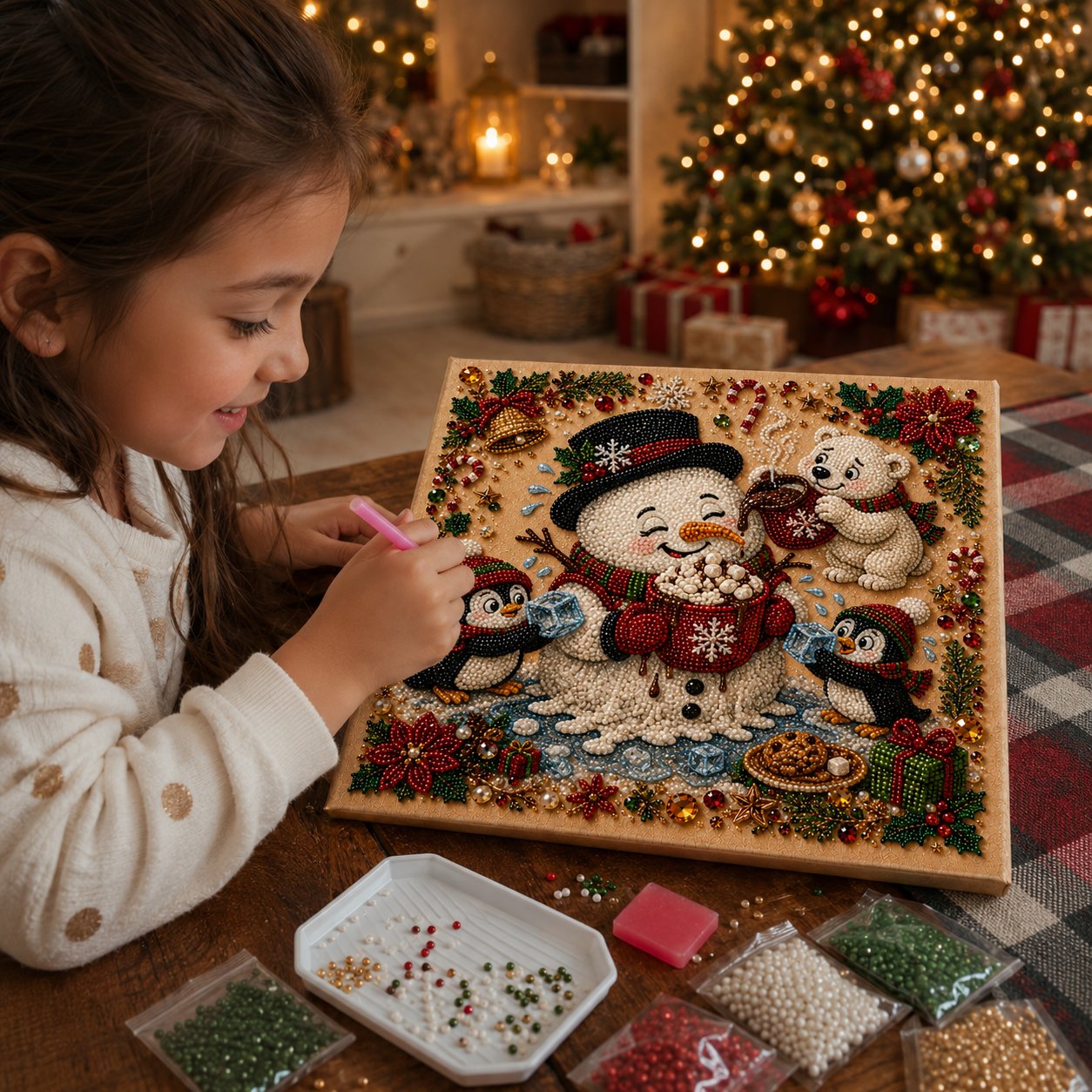 🧘Relaxing & Beginner-Friendly-🎄Premium 3D Pearl Absurd Christmas Moments Art Kit | Luxury Flocked Canvas with Scratch-Resistant Non-Fading Pearl