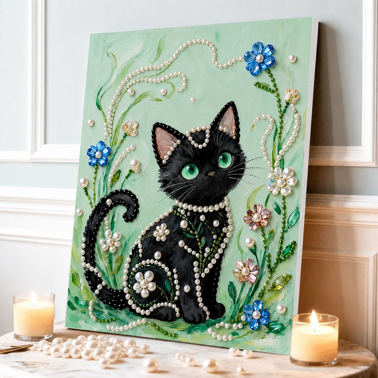 🧘Relaxing & Beginner-Friendly-💫DIY Self-Adhesive Pearl Canvas Art for Elegant Wall Decor