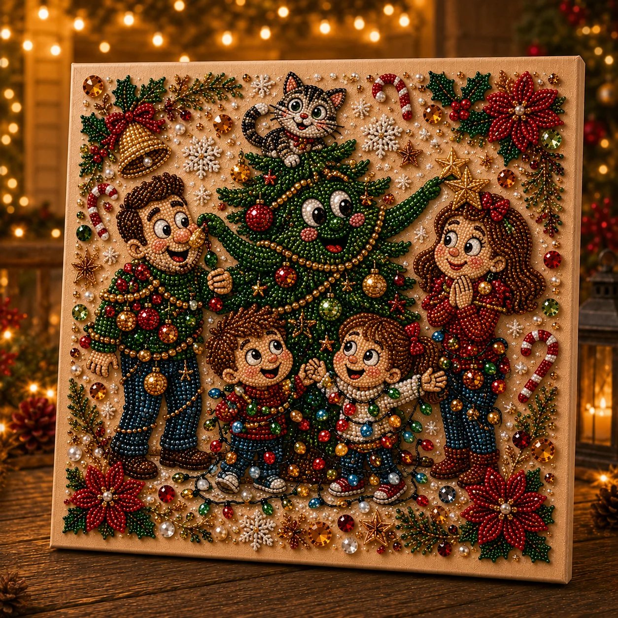 🧘Relaxing & Beginner-Friendly-🎄Premium 3D Pearl Absurd Christmas Moments Art Kit | Luxury Flocked Canvas with Scratch-Resistant Non-Fading Pearl