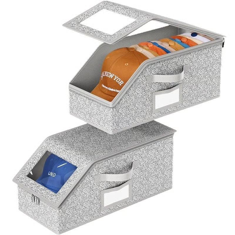 Foldable Hat Storage Box with Dustproof Lid