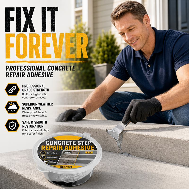 🏠Concrete Step Repair Adhesive – 🛡️Permanently bonds cracked stairs & walkways. Weatherproof – ✨resists heat, ice & rain