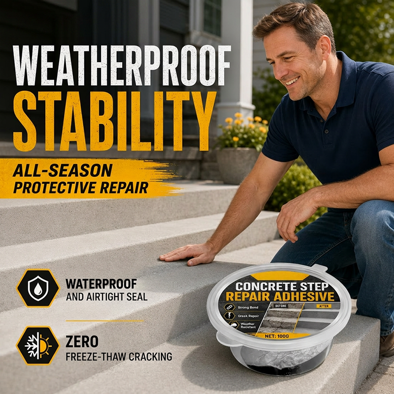 🏠Concrete Step Repair Adhesive – 🛡️Permanently bonds cracked stairs & walkways. Weatherproof – ✨resists heat, ice & rain