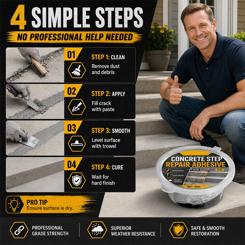 🏠Concrete Step Repair Adhesive – 🛡️Permanently bonds cracked stairs & walkways. Weatherproof – ✨resists heat, ice & rain
