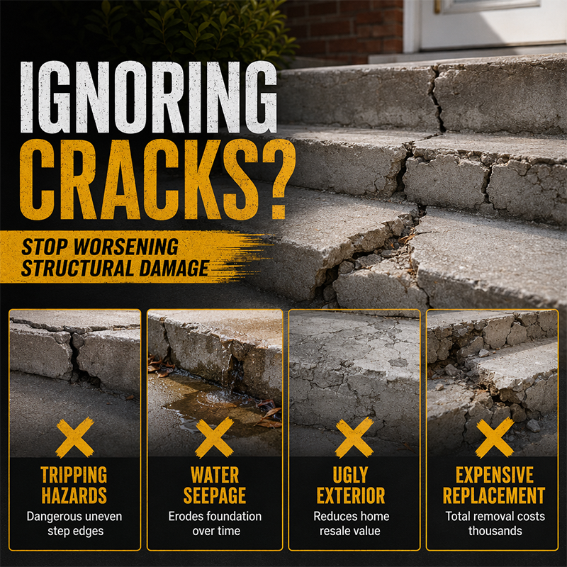 🏠Concrete Step Repair Adhesive – 🛡️Permanently bonds cracked stairs & walkways. Weatherproof – ✨resists heat, ice & rain